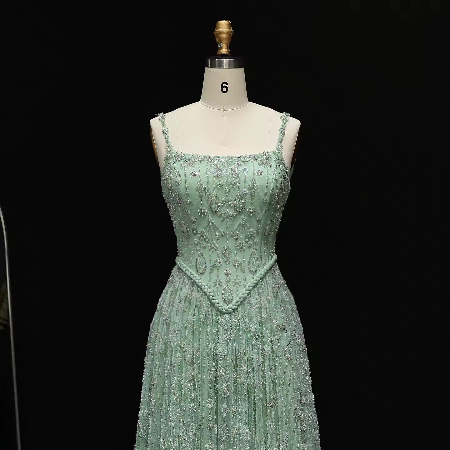 Fully Embroidered Evening Gown with Luxurious Beading and Sparkling Finish – Lace-Up Back Design