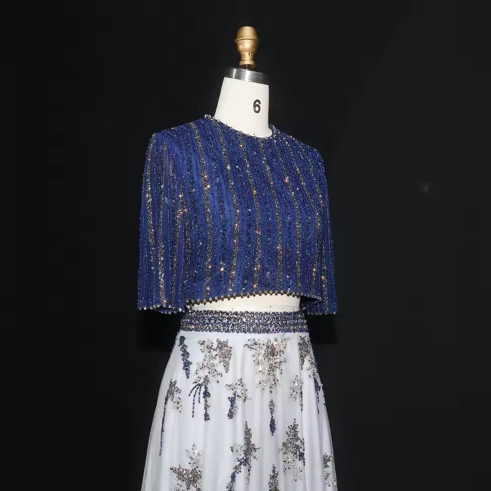 Two-Piece Hand-Embroidered Beaded Lehenga Gown