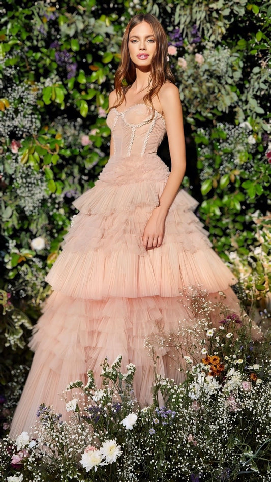 Elegant Ball Gown pink Tulle Evening Dress