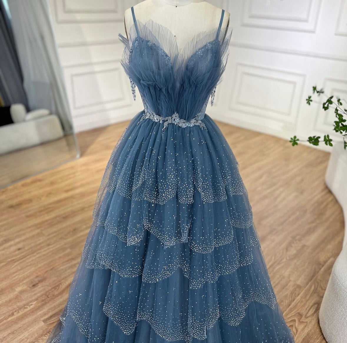 Elegant blue chiffon dress