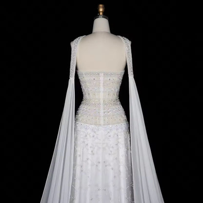 Jeweled Neckline Gown with Matching Chiffon Cape