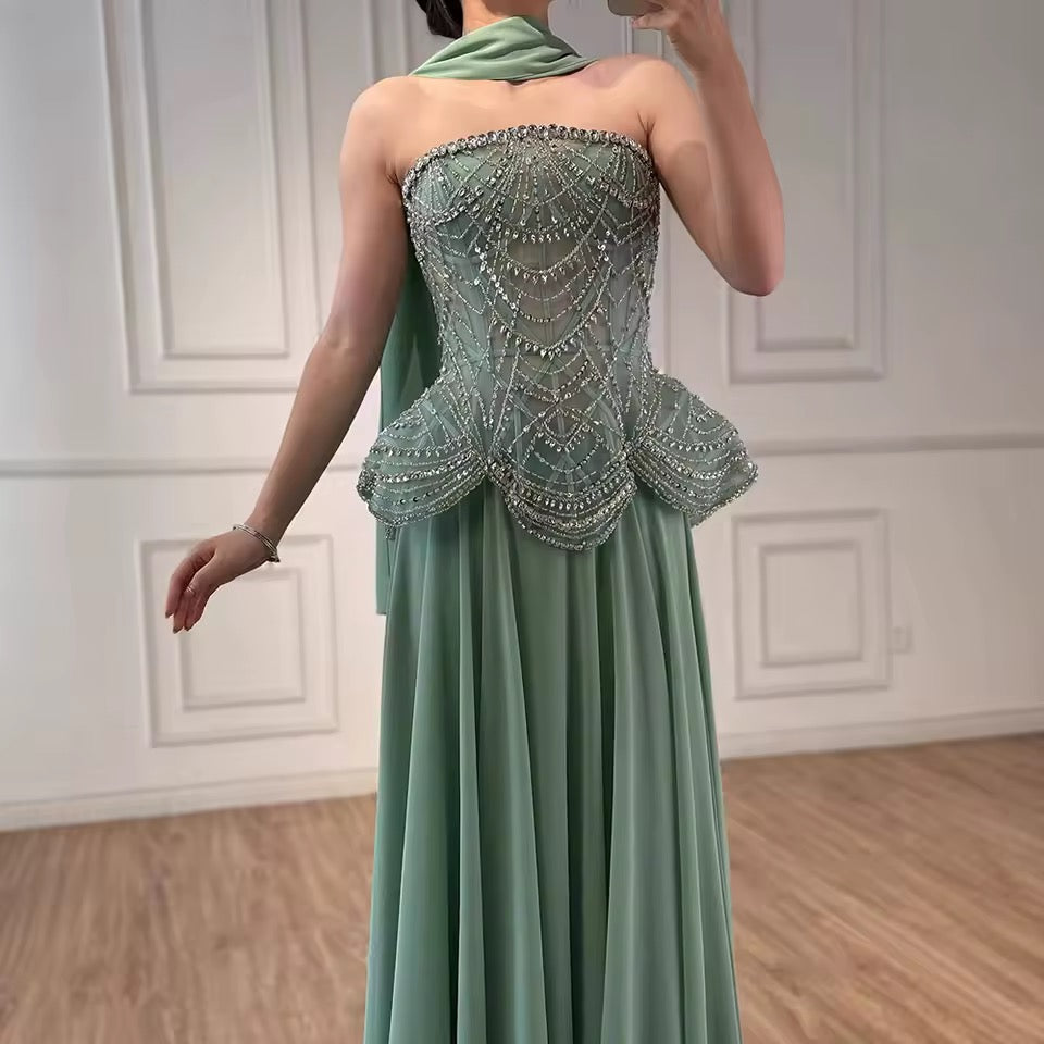 “Regal Glow” Embellished Corset Evening Gown