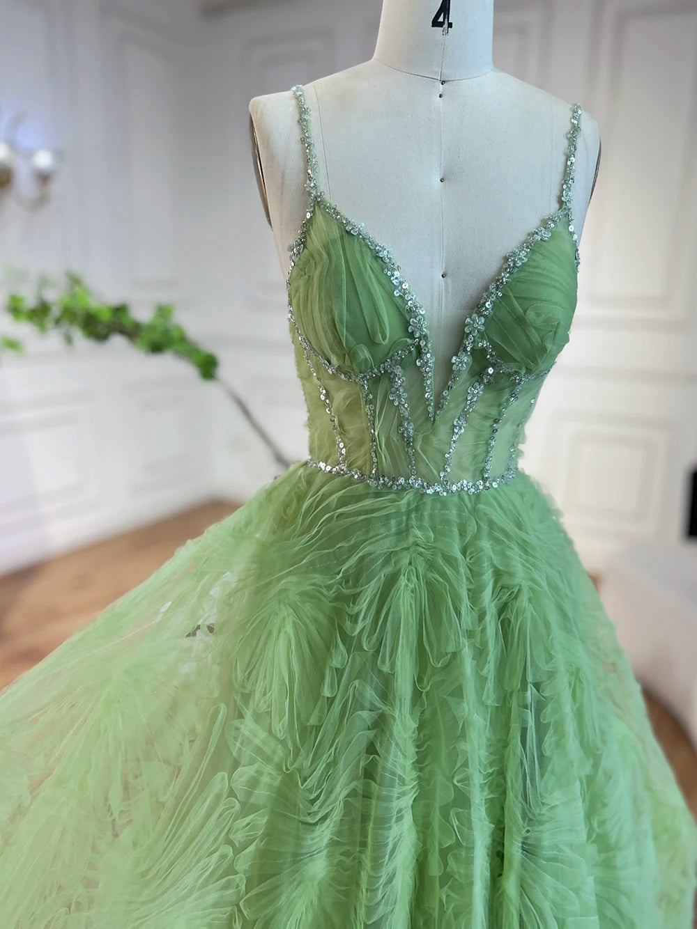 Sage Green Elegant Spaghetti Strap Backless A-Line Prom Dress