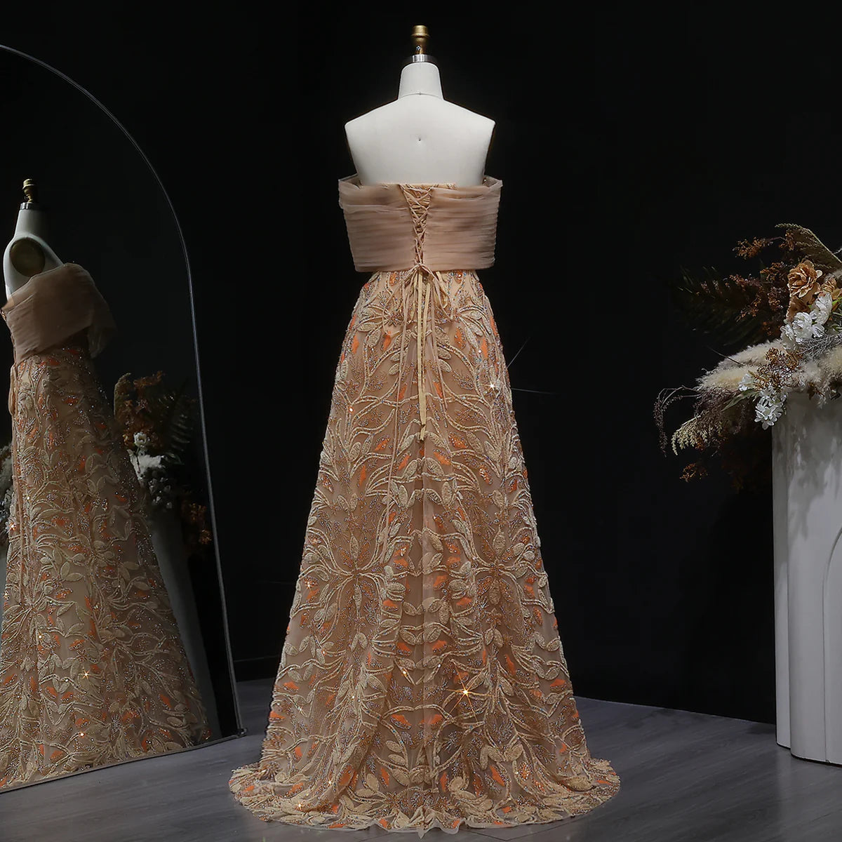 Couture Beaded Foliage Evening Gown