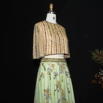 Two-Piece Hand-Embroidered Beaded Lehenga Gown