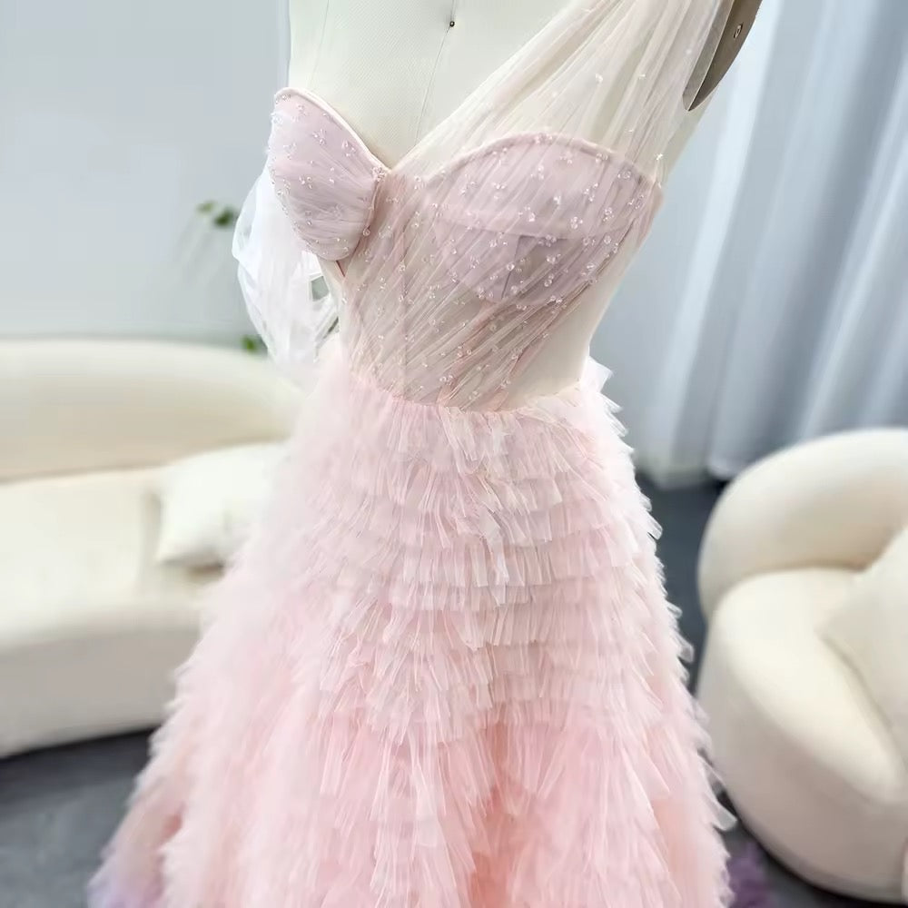 Pink,Lilac Evening Dress One Shoulder Long
