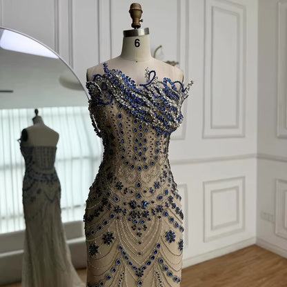 Luxury Gown with Royal Blue Crystal Embroidery