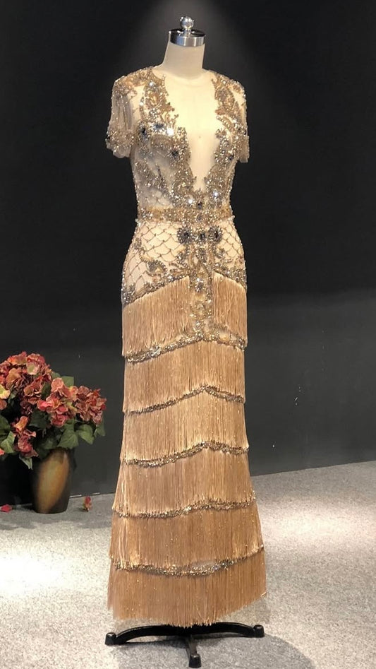 Ombré Crystal-Embellished Gold Couture Gown