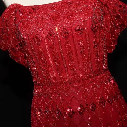 Crystal Glow” Gown – Off-shoulder embellished evening dress, available in two sleeve styles