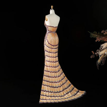 Art Deco Scalloped Crystal Mermaid Gown with Detachable Train