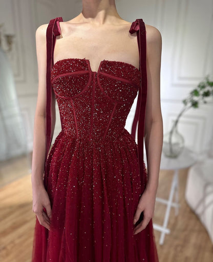 Red-pink Evening Gowns 2024 Sleeveless A-Line Luxury Dress