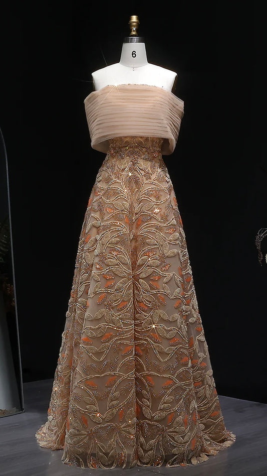 Couture Beaded Foliage Evening Gown