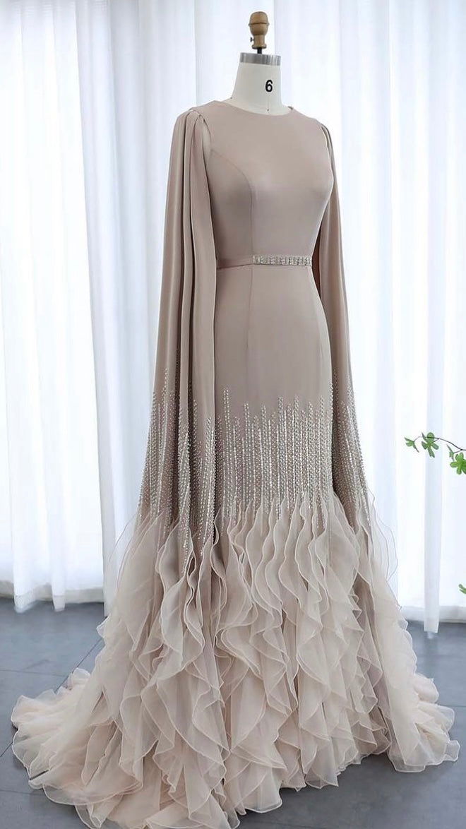 Luxury evening dress with long sleeves