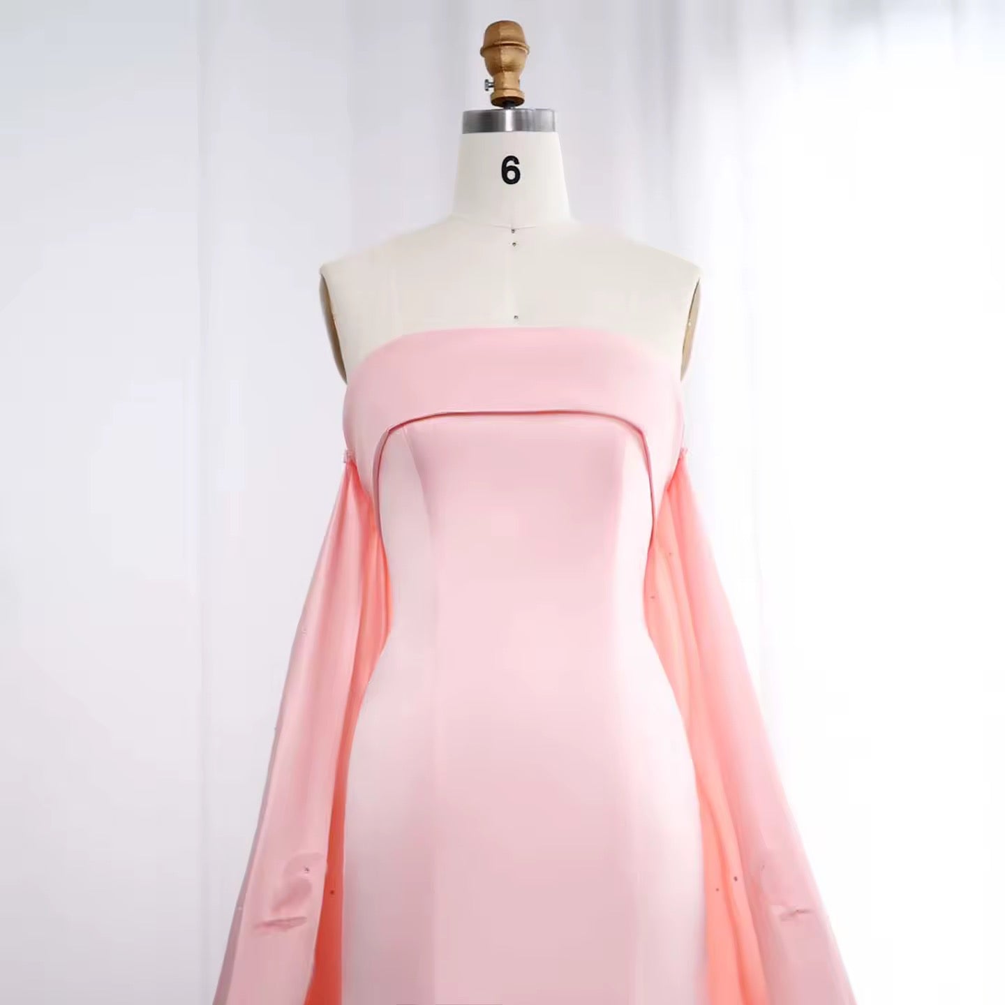 Luxury Crystal 3D flower Sage Green Evening Dress with Cape ns