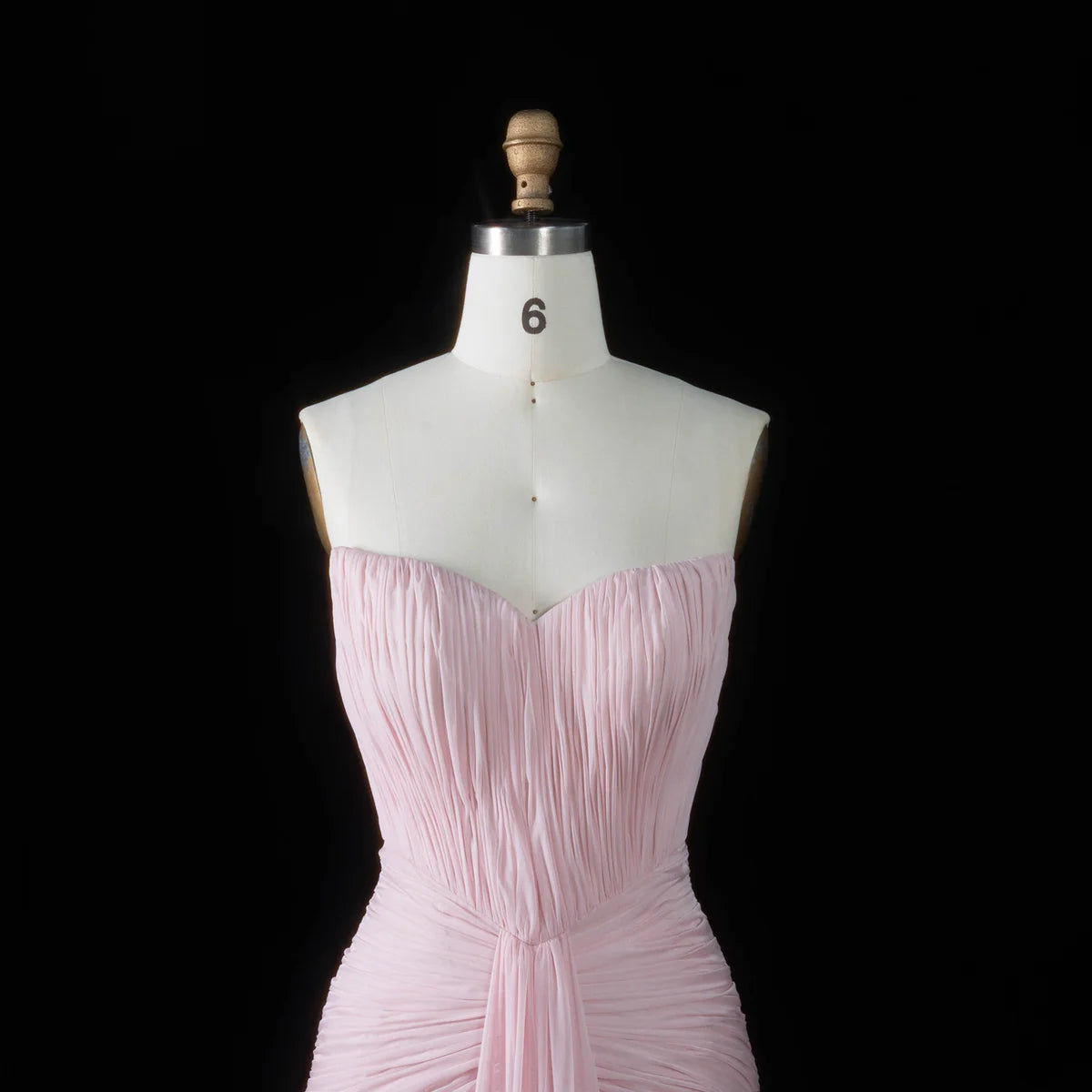 Baby Pink Strapless Chiffon Gown with Ruched Bodice & Flowy Skirt