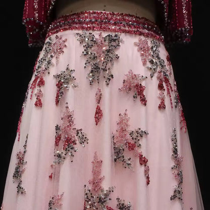 Two-Piece Hand-Embroidered Beaded Lehenga Gown