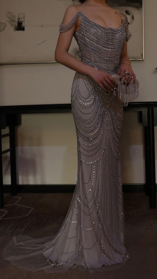 Silver luxury evening dress