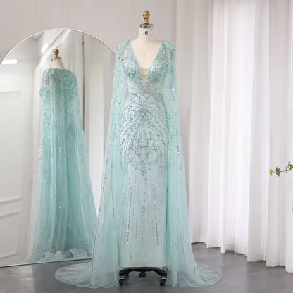 Luxury Evening Dress with Cape V-Neck