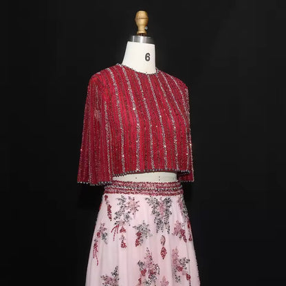 Two-Piece Hand-Embroidered Beaded Lehenga Gown