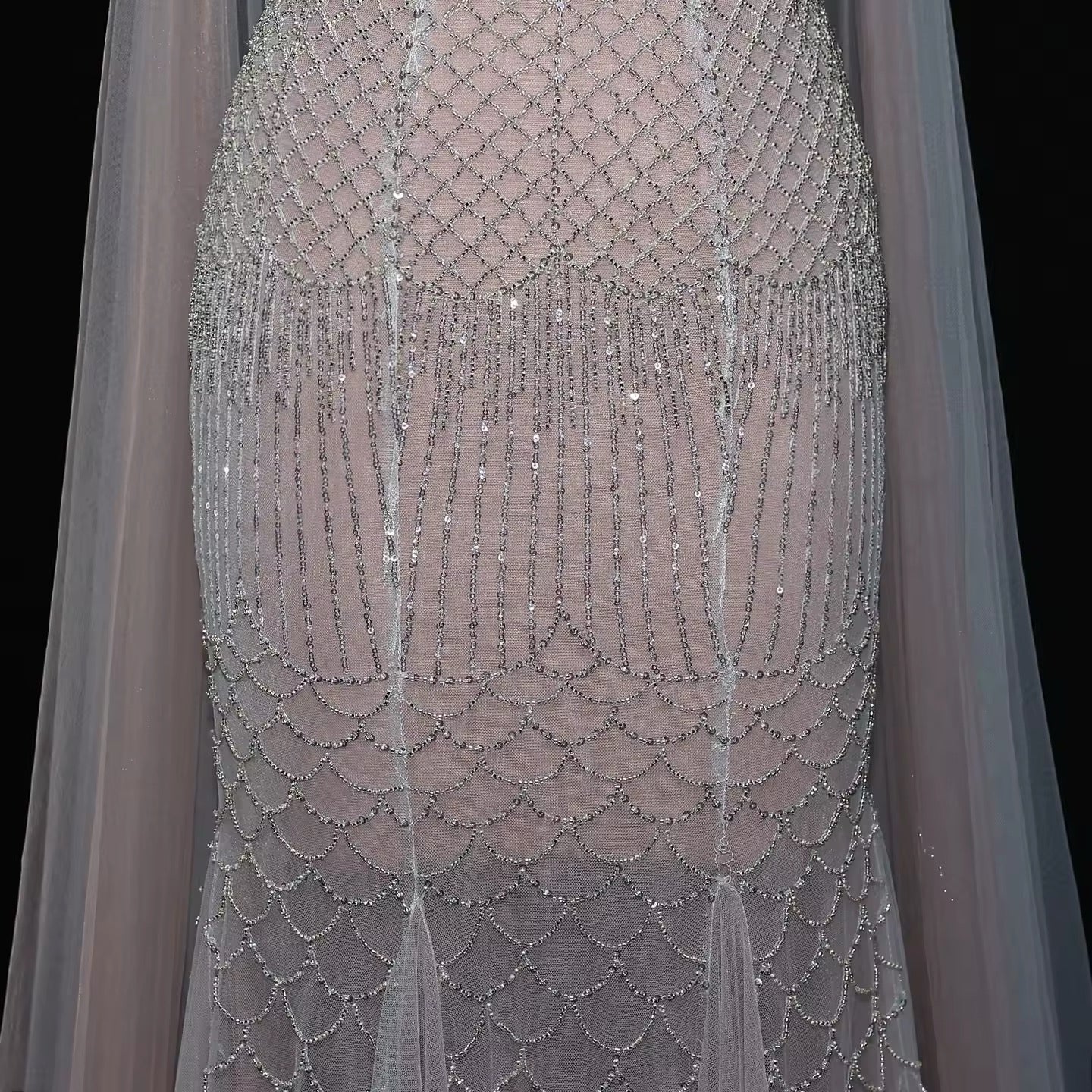 Elegant Beaded Lotus Pink Mermaid Evening Gown with Sheer Cape