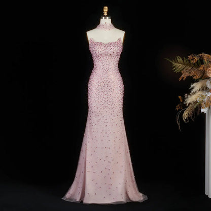 Glamorous Blush Pink Form-Fitting Dress with Two Cape Styles