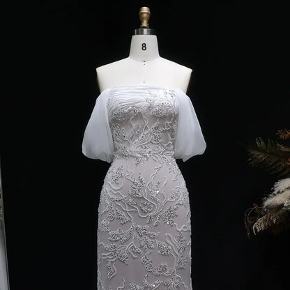 Burgundy "Orchid" Off-Shoulder Gown with Floral Crystal Embroidery and Satin Inset Train