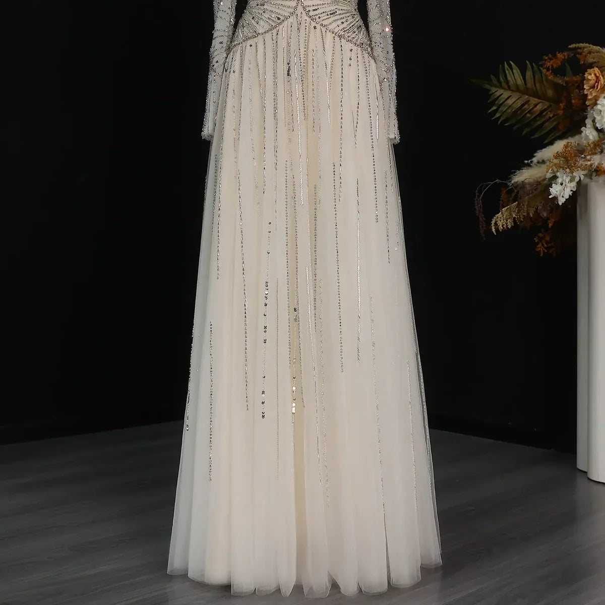 Luxury Off-the-Shoulder Gown with Radiating Linear Crystal Embroidery