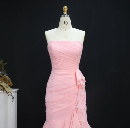 “Rosette Bloom” Strapless Ruffled Gown with Draped Bodice and Cascading Layers