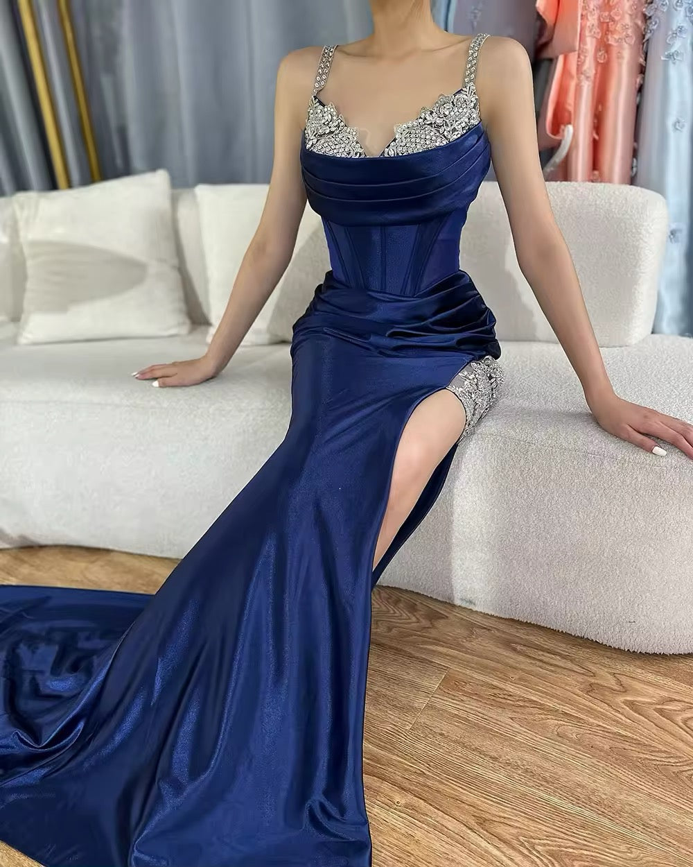Embellished Corset Drape Gown