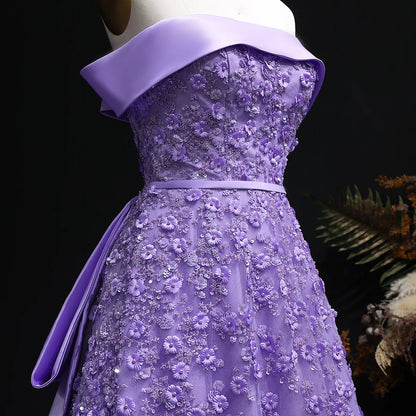 “Lilac Princess” Gown – Regal Lavender with 3D Floral Embroidery