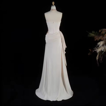Luxury Ivory Gown with Crystal Embroidery and Side Draping