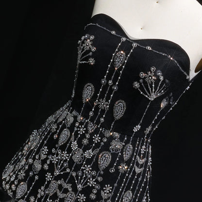 “Black Royale” Strapless Gown with Crystal Peplum and Full Embellished Skirt
