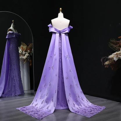 “Lilac Dawn” Gown – Royal Cut with 3D Embroidery & Luxe Train