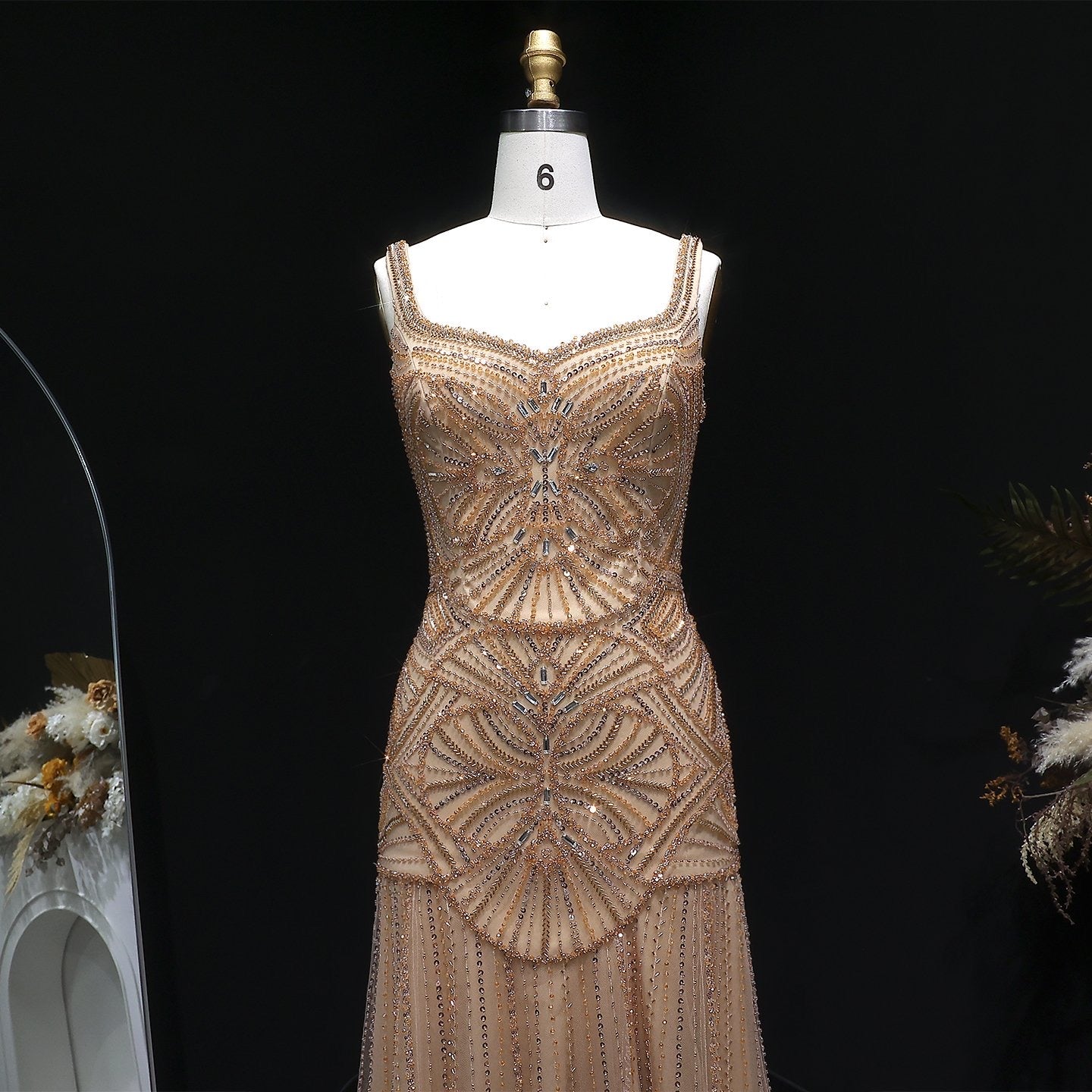 Art Deco Beaded Tulle Evening Dress