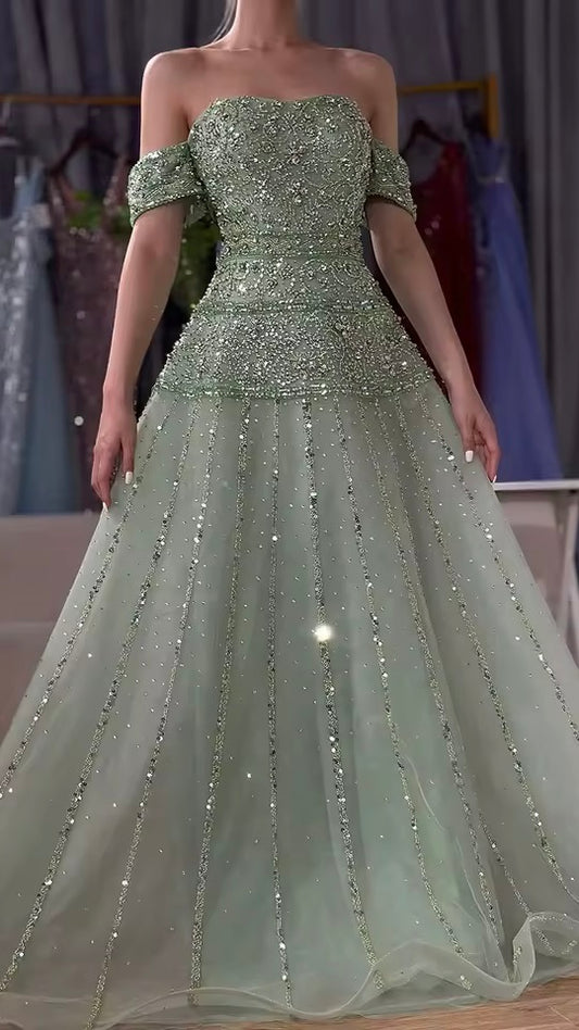 Elegant Linear Beaded Evening Dress with Sculpted Silhouette