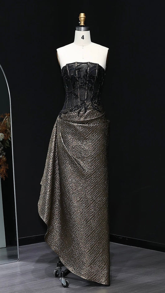 Strapless Sequin Evening Dress with Knot Black