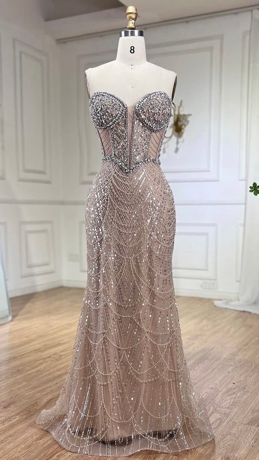 Luxury Dress Nud with Crystals