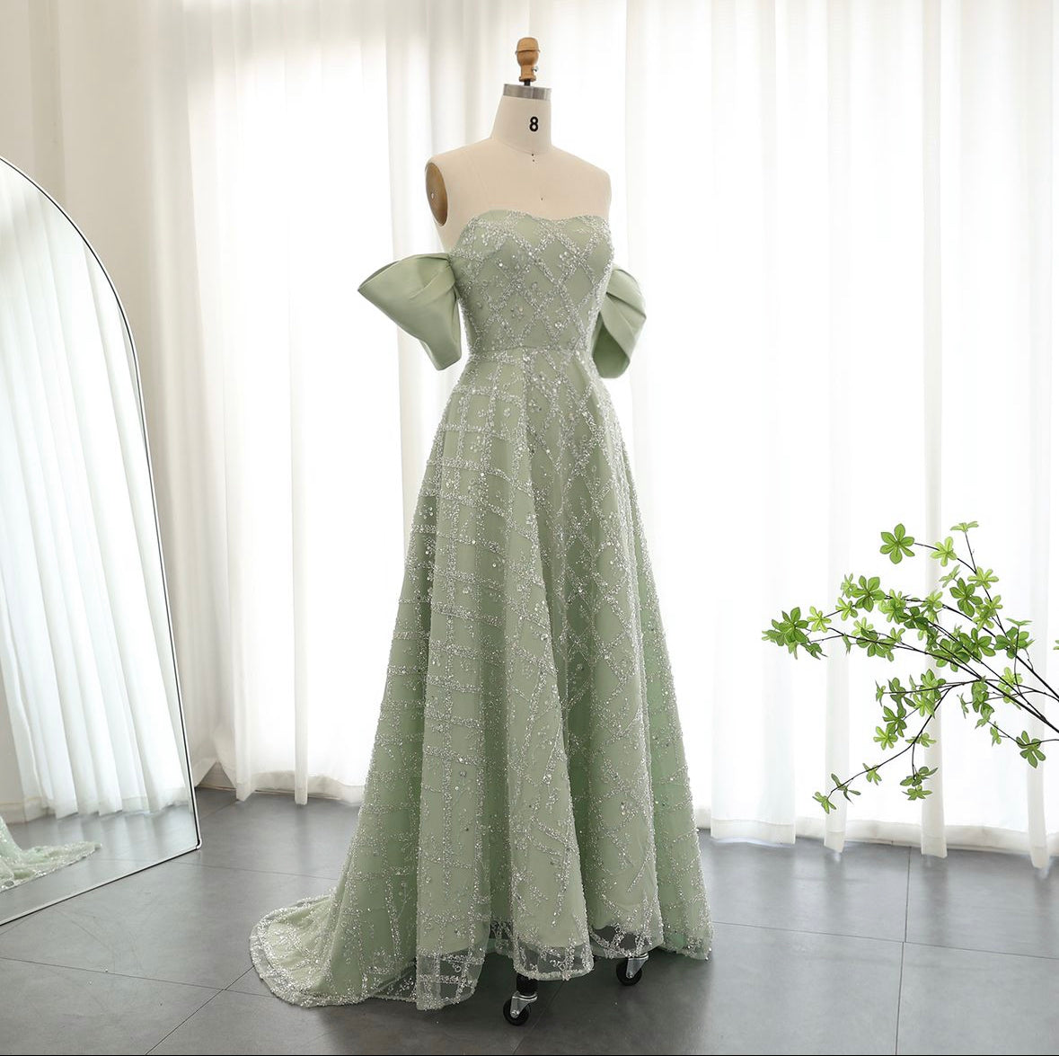 A-line Sage Green Evening Dress