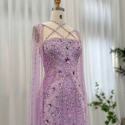 Elegant Beaded Gown with Open Sleeves and Crystal Detailing