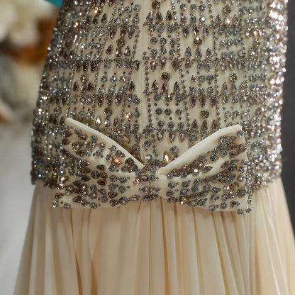 Elegant Fully-Beaded Bodice Dress with Matching Choker and Waist Bow