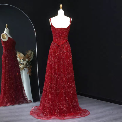 Fully Embroidered Evening Gown with Luxurious Beading and Sparkling Finish – Lace-Up Back Design