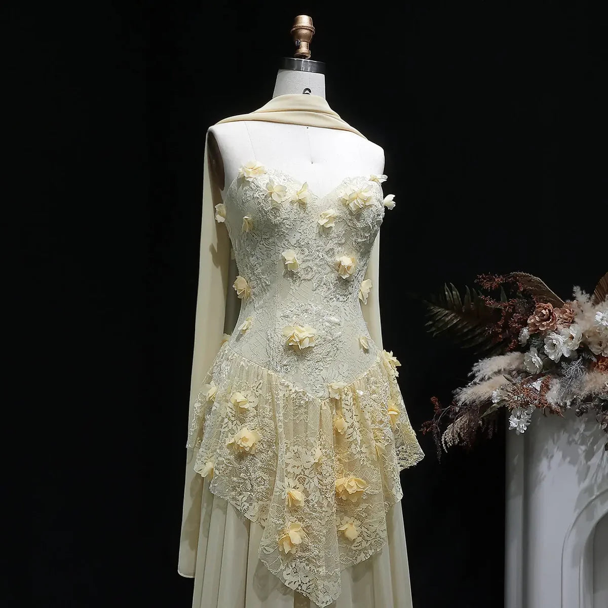 3D Floral Applique Lace Mermaid Gown