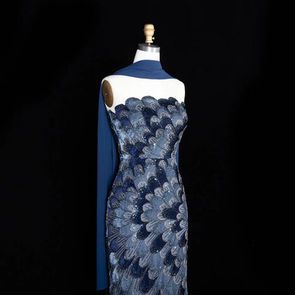 Elegant Strapless Dress with Scalloped Beadwork and Statement Cape