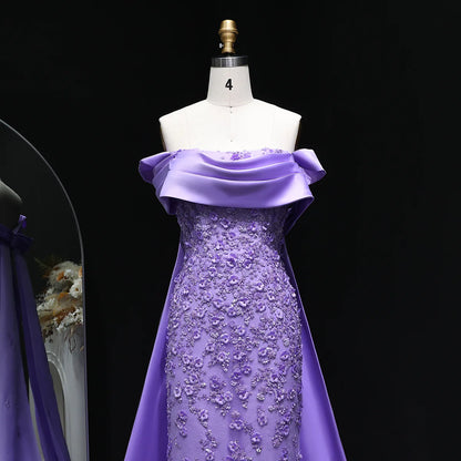 “Lilac Dawn” Gown – Royal Cut with 3D Embroidery & Luxe Train