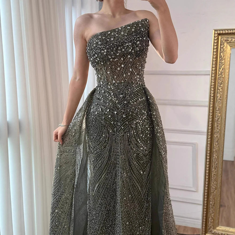 Luxury Dark Green Crystal Gown