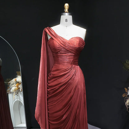 Metallic Ruched One-Shoulder Gown