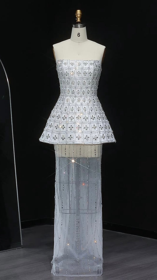 Crystal Bloom Structured Peplum Gown