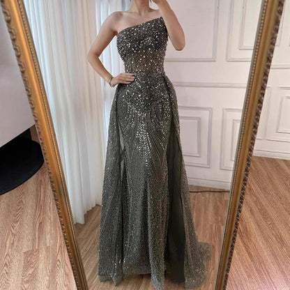 Luxury Dark Green Crystal Gown