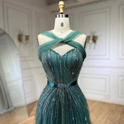 Black Sleeveless A-Line Luxury Beaded Evening Dresses
