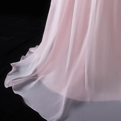 Baby Pink Strapless Chiffon Gown with Ruched Bodice & Flowy Skirt